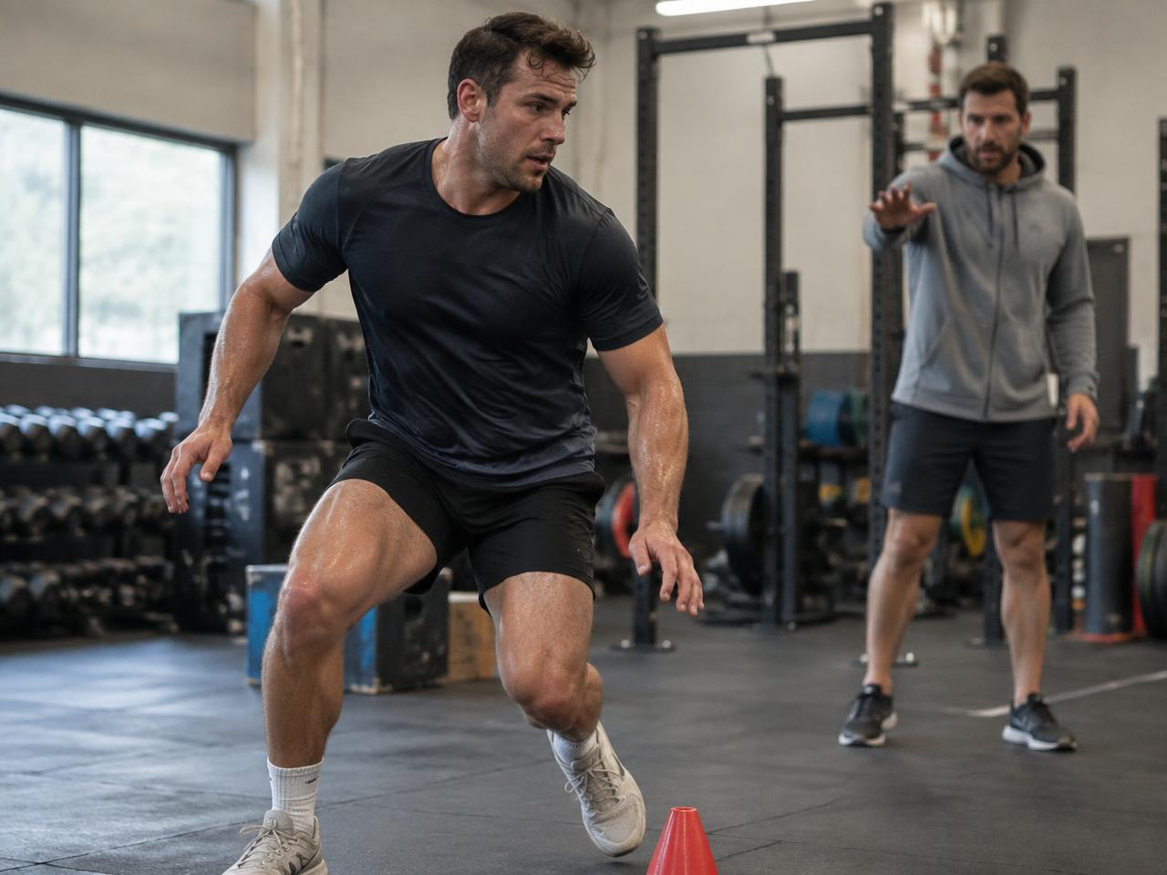 Atleta en aceleración dentro de un centro de entrenamiento